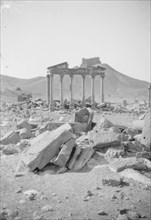 Remains of Temple at west end of colonnade in Palmyra (Tadmore) ca. 1900