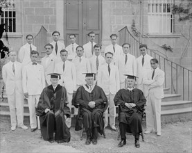 Group portrait of professors and students in front of a building  in Israel ca. between 1910 and 1946