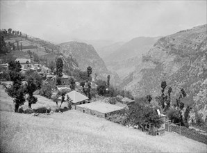 Ehden to cedars. Village of Hasrun, Lebanon looking down the Kadisha valley ca. 1920