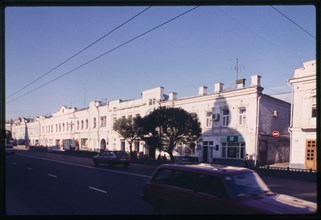 Chernavinskii Prospekt (now Lenin Street), Kuzmin Building (1890s), illustrate the development of Omsk as a major Siberian business center before World War I, Omsk, Russia 1999.