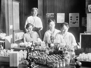 L to R: Miss Lucia McCollock, Miss Mary Bryan, Miss Florence Hedges, The women scientists make cultures of the parasites, create experiments and do all sorts of technical laboratory work ca. 2 January...