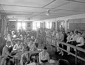 Workers eating at the Food Administration Cafeteria ca.  between 1910 and 1920