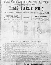 East Tennessee and Georgia Railroad time table ca.  1864