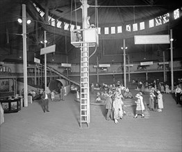 People having fun at Glen Echo Park amusement park, possibly the Fun House ca.  between 1915 and 1936
