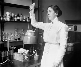 Alice Evans in Dairy Division, Department of Agriculture who studes microscopic organisms and their relation to health, flavor and keeping qualities of dairy products ca.  between 1913 and 1918
