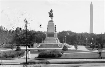 Sherman statue and the Washington Monument ca. between 1909 and 1923