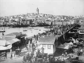 Galata Bridge, Constantinople Ottoman Empire / modern day Turkey ca. between 1909 and 1919
