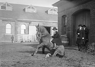 Helen Buchanan atop a sitting horse ca. between 1909 and 1919