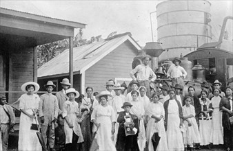 Honduras, La Ceiba, People outside Railroad Station ca. between 1909 and 1920