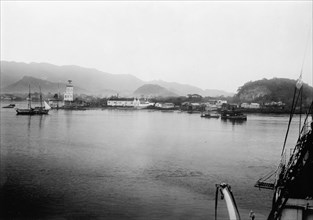 Boats in the Harbor at Santos Brazil from which copper is shipped ca. between 1909 and 1919