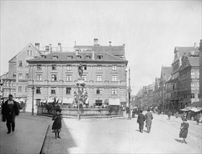 Germany, Augsburg. Fountain of Augustus with Egg Market ca. between 1909 and 1920