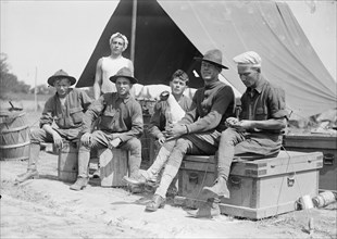 U.S. Army group of soldiers in front of tent ca. between 1909 and 1940