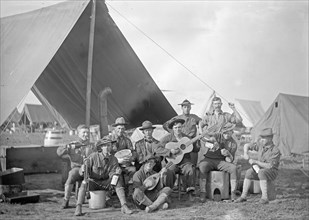 U.S. Army group of soldiers in front of tent ca. between 1909 and 1940
