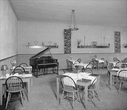 Villiage Inn, dining room and piano, empty tables ca.  between 1918 and 1928