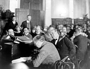 Gaston Means in courtroom during a trial ca. 1909