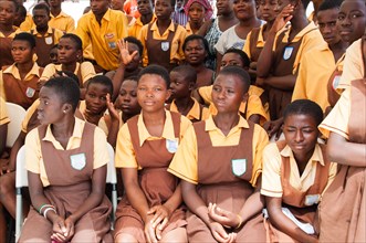 School students at Gbegbeyesie “A & B” Cluster of Schools, a three-story, 18-unit cluster of three public primary schools in Dansoman, Accra on December 8, 2015.