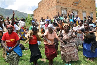 Members of the Family Life School in the Bulambira community (Rubanda district) in Uganda, women sing and dance ca. 14 March 2018
