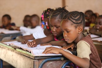 Young school students during a reading class at Darsalam School in Bamako Mali  ca. 10 May 2017