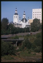 Church of the Elevation of the Cross (1791), southeast view, with Tiumenka River in foreground, Tiumen', Russia 1999.