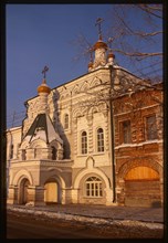 Church of Zosima, Savvaty, and Herman (1900), with Legation of Solovetskii-Transfiguration Monastery (19th century), west view, Arkhangelsk, Russia 1999.