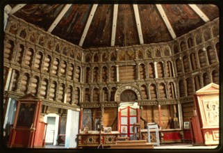 Church of the Epiphany (1787), interior, view east with icon screen, Oshevensk, Russia 1998.