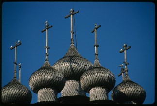Church of the Intercession (1764), cupolas, southwest view, Kizhi Island, Russia; 1991