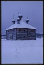 Log Church of the Transfiguration (1679, 1717), southwest view, Izhma village, Russia 1998.