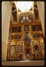Archangel Michael Monastery, Archangel Cathedral (1653-56), interior, east view, with icon screen, (late 18th century), Velikii Ustiug, Russia 1996.