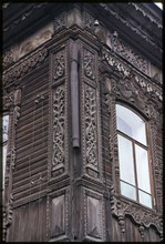 Wooden house, Tatarskaia Street #25 (around 1900), corner decorative detail, Tomsk, Russia; 1999