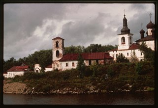 Goritskii-Resurrection Convent, west panorama, with Church of Presentation (1812), in foreground, Goritsy, Russia 1991.