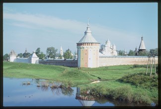 Savior-Prilutskii Monastery, southeast panorama, with Vologda River, Vologda, Russia 1998.