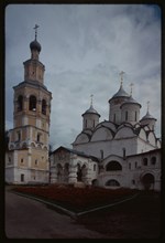Savior-Prilutskii Monastery, Cathedral of the Savior (1537-42), southwest view, with bell tower (1645-56), Vologda, Russia 1996.