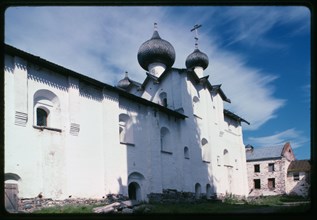 Monastery of the Transfiguration of the Savior, Refectory Church of the Dormition (1552-1557), southwest view, Solovetskii Island, Russia; 1998