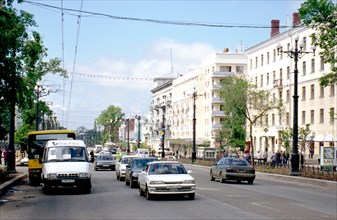 Office and apartment buildings (Muravyov-Amurskii Street 15, 13, 11), (1930s-50s), Khabarovsk, Russia; 2002