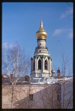 Cathedral belltower (17th century, rebuilt 1869-70), northwest view over Kremlin walls, Vologda, Russia 2000.
