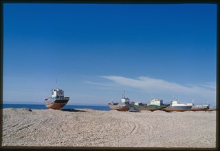 Eastern Shore of Lake Baikal, with fishing boats, Posol'skoe, Russia; 2000