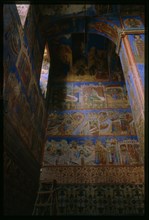 Church of Saint Nicholas Nadein (1620-22), interior, northwest corner, with frescoes of scenes from the life of Saint Nicholas, Yaroslavl', Russia; 1997