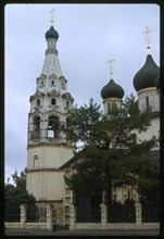 Church of Elijah the Prophet (1647-50), northwest corner, with bell tower. Yaroslavl, Russia; 1992