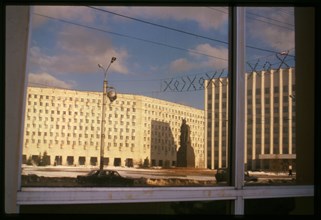 Lenin Square, window reflection, Arkhangel'sk, Russia; 2000