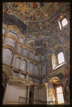 Church of John the Baptist in Roshchenie (1710-17), interior, southeast corner, with frescoes, Vologda, Russia 1999.