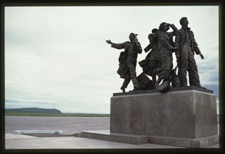 Amur River, with Monument to First Builders of Komsomolsk, (1982), Komsomol'sk-na-Amure, Russia; 2002