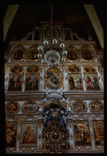 Church of the Epiphany (1687-95), interior, east view with icon screen, Solikamsk, Russia 1999.