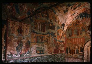 Church of Elijah the Prophet (1647-50), interior, west gallery, south corner, with frescoes including Last Judgement (1715-16), Yaroslavl', Russia; 1995