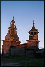 Church of the Hodigitria Icon of the Virgin (1763), northwest view, sunset, Kimzha, Russia; 2000
