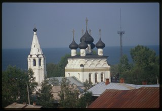 Summer panorama, with Church of the Merciful Savior (1716-23), and Beloe Ozero (White Lake) in background, Belozersk, Russia; 1999