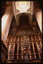 Cathedral of the Annuciation (1560-84), interior, view east toward icon screen (late 17th century), Sol'vychegodsk, Russia 1996.