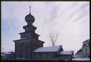 Log Church of the Prophet Elijah (1690-96), northwest view, Belozersk, Russia; 1998