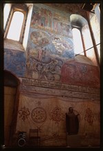 Cathedral of the Annuciation (1560-84), interior, west wall, fresco of Last Judgment, Sol'vychegodsk, Russia 1996.