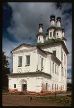 Church of the Trinity in Green Fisher's Quarter (1768-72 and 1780-88), southwest view, Tot'ma, Russia 1996.