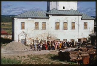 Ascension-Trinity Monastery, Church of St. Michael Malein (1731), south view, with Procession of the Cross, Saturday, August 12, 2000, Solikamsk, Russia; 2000